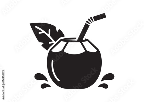 Coconut water drink icon, Coconut water drink silhouette vector