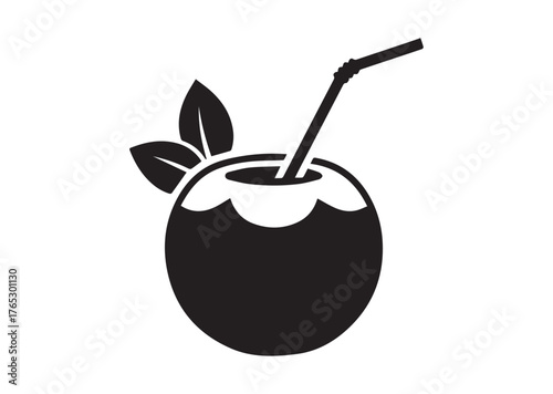 Coconut water drink icon, Coconut water drink silhouette vector