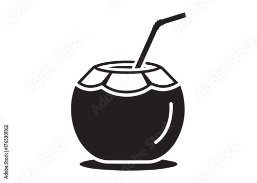 Coconut water drink icon, Coconut water drink silhouette vector
