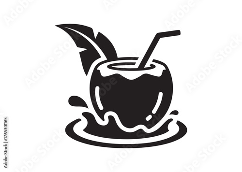 Coconut water drink icon, Coconut water drink silhouette vector