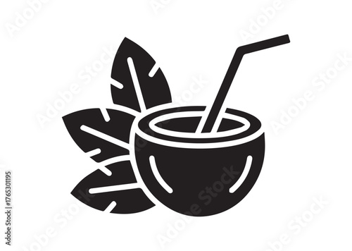 Coconut water drink icon, Coconut water drink silhouette vector
