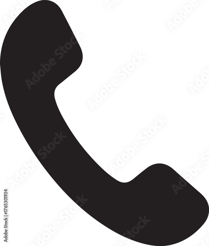 Solid Black Telephone Handset Icon | Minimal Vector Flat Design | Transparent Background