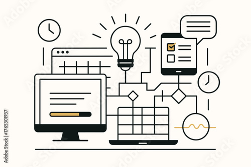 Organized vector time workflow geometric simple tasks icon energy illustration task multitasking