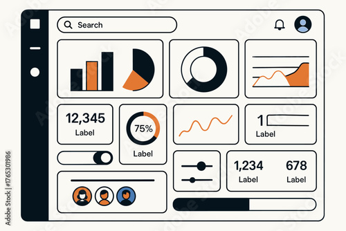 Layout geometric timeline clean vector bar indicators charts minimalist icon ui blocks