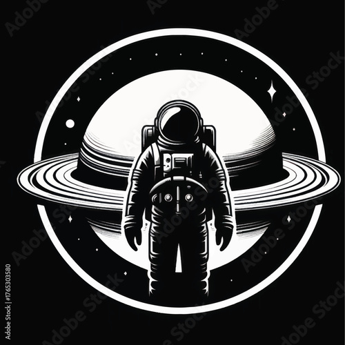 Astronaut in Space Suit Standing Before Planet.