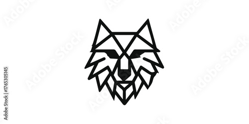 Fierce wolf head logo design geometric line art style minimalist symbol for branding and identity projects vector