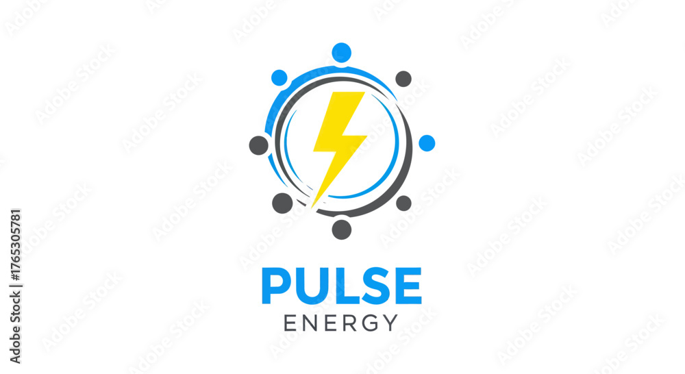 Fototapeta premium Pulse Energy Logo Featuring a Lightning Bolt Surrounded by Circular Elements.