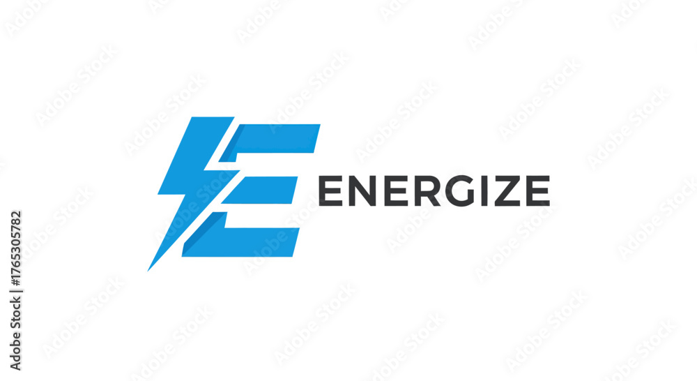 Fototapeta premium Modern blue letter E logo with an integrated lightning bolt symbol.