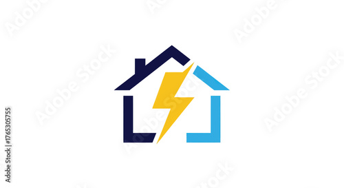 Modern House with Lightning Bolt Energy Logo Design.