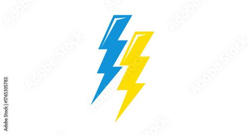 Electric energy bolts in blue and yellow colors, power concept illustration.