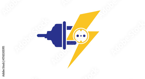 Blue electric plug with yellow lightning energy icon.