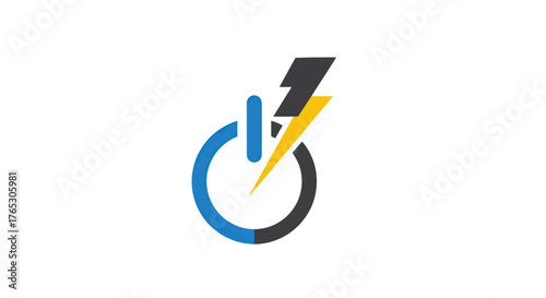 Power button with lightning bolt symbolizes energy and technology.