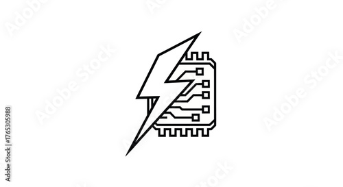 Electronic circuit board with lightning bolt symbol representing power and energy.