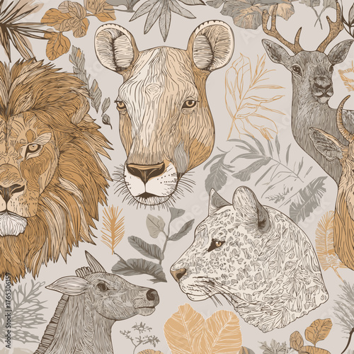 vector animals pattern illustration. wild animal outline safari vector