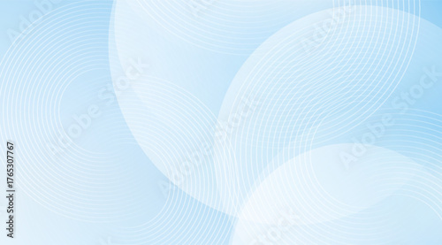 A calming light blue gradient is accented by overlapping translucent white circles with faint concentric line details, creating a serene and modern abstract background effect
