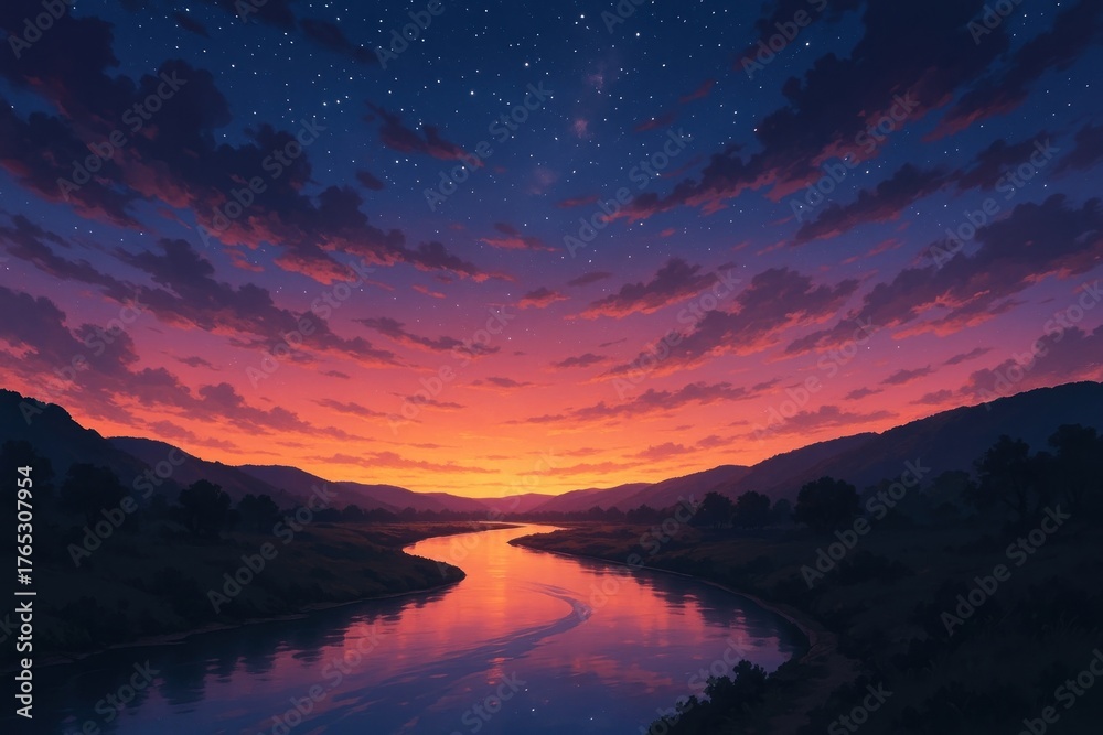 Obraz premium Serene twilight river landscape