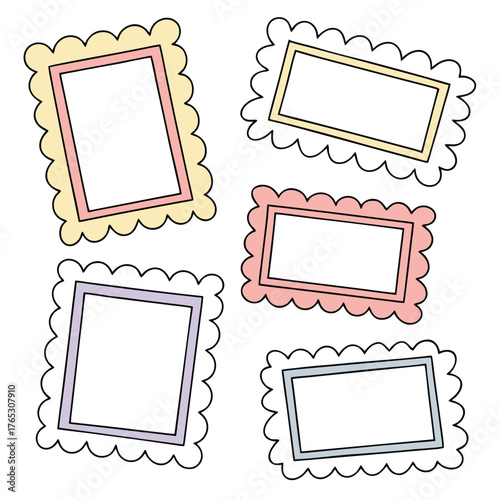 A collection of set vintage frames design with golden wood decoration for photo art gallery wall