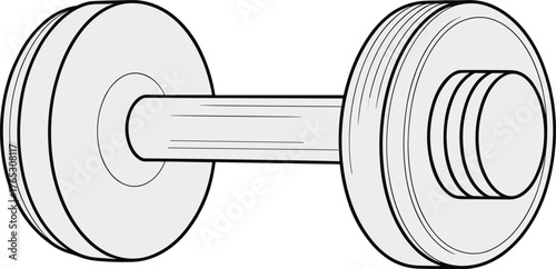 Black and white dumbbell illustration, fitness equipment line drawing, strength training accessory sketch, gym workout gear, bodybuilding exercise concept artwork