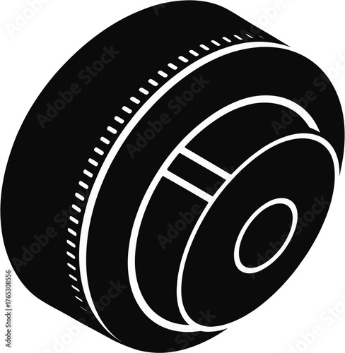 Black and white mechanical gear bearing illustration, cylindrical engineering component design, precision industrial machinery part, technical schematic drawing, automotive machine element