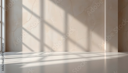 an interior space with a bright window streaming natural light into the room