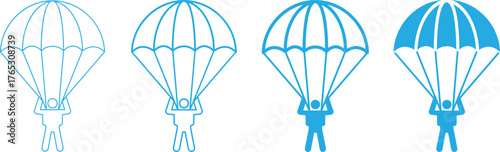 Paratrooper with parachute vector icon set. Skydiving with parachute icons isolated on transparent background. Paratrooper with Parachute Gear hand drawing icon collection for web and graphic design.