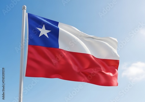 Chilean national flag waving against a clear blue sky