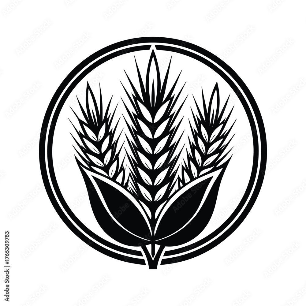 Obraz premium Wheat Stalk Silhouette Bold Clean Logo Vector Illustration