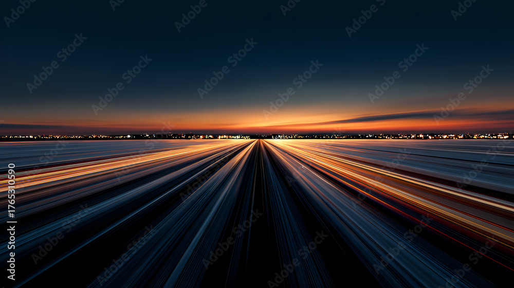 Obraz premium A mesmerizing long exposure shot of a road stretching towards the horizon, streaks of light painting the night sky