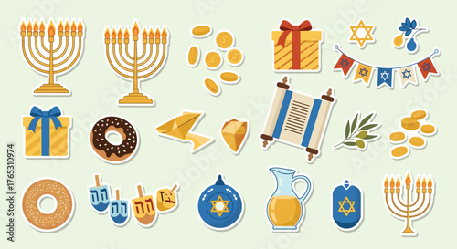 Hanukkah Celebration Elements and Symbols Collection.