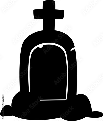 Halloween cemetery burial monument gravestone silhouette. October holiday graveyard gravestone shape, Halloween scary tomb headstone vector silhouette. Autumn horror spooky grave stone element