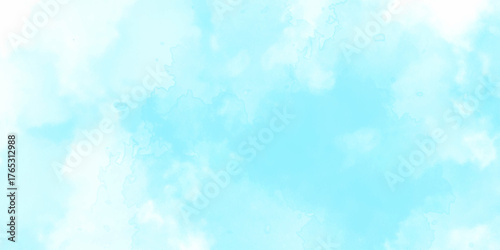 Summer beautiful pastel grunge blue sky with clouds artwork watercolor paper texture background.
