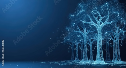 Digital Trees in a Networked Blue Forest Illustration