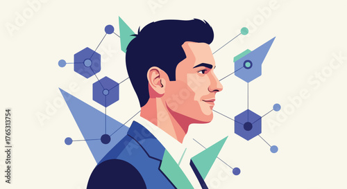 Blockchain Innovator – Futuristic Flat Vector Representing Crypto Technology and Digital Finance