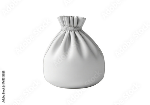A simple white drawstring pouch with a gathered opening isolated on transparent background