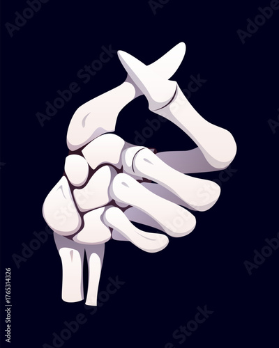 Halloween skeleton vector hand with detailed finger bone connected in stylized finger heart gesture. Spooky tattoo, Halloween scary sign, horror theme sticker. Vector bony skeleton hand songarak hatau