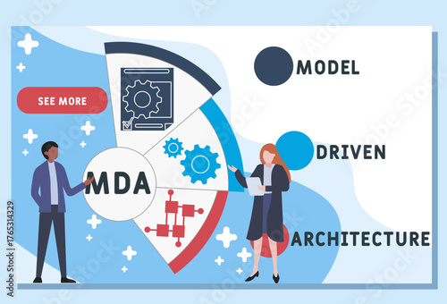 MDA Model Driven Architecture acronym. business concept background. vector illustration concept with keywords and icons. lettering illustration with icons for web banner, flyer, landing