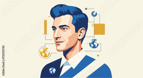 Global Business Visionary – Minimalist Abstract Portrait Symbolizing International Leadership and Strategy