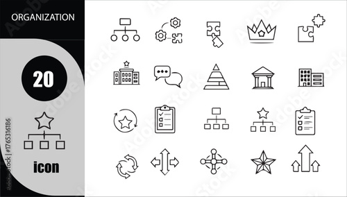 Organization Structure Hierarchy Vector Icons Set Gray Outline Collection 20 Business Management Corporate Symbols