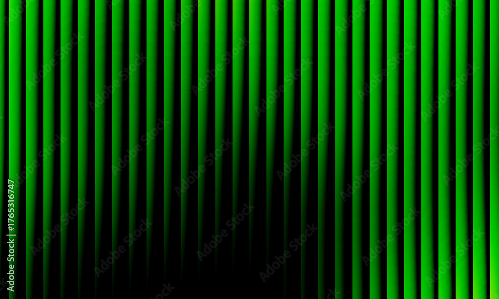 Fototapeta premium Abstract green light wave pattern with glowing vertical gradient lines on black background, futuristic energy motion, digital art, modern wallpaper design