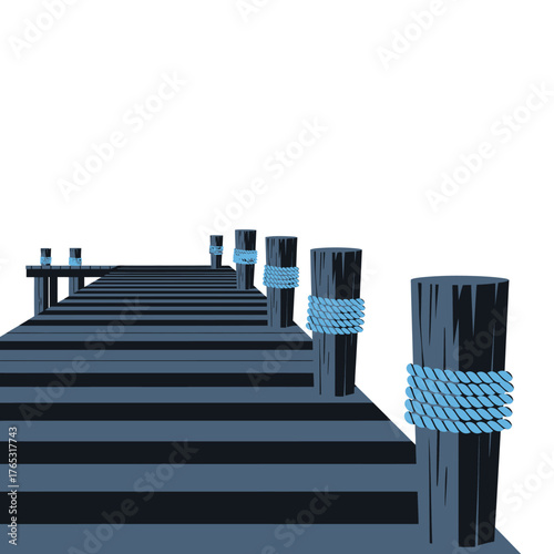 Wooden Pier Dock Nautical Rope Perspective Vector