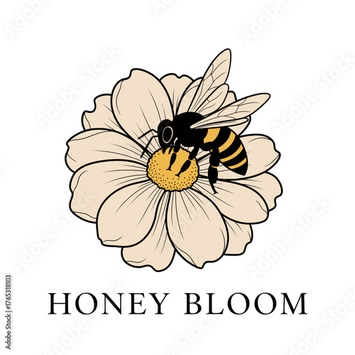 Hand Drawn Honey Bee and Daisy Flower Logo