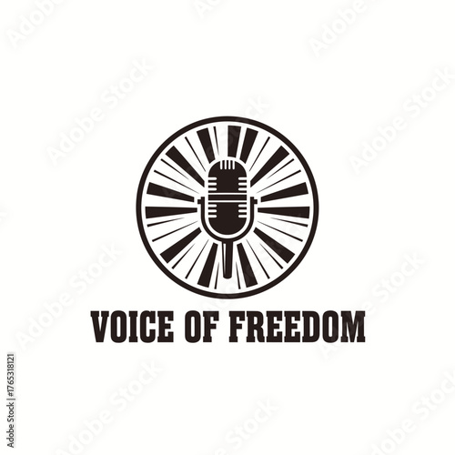 Vintage Voice of Freedom Microphone Emblem Logo