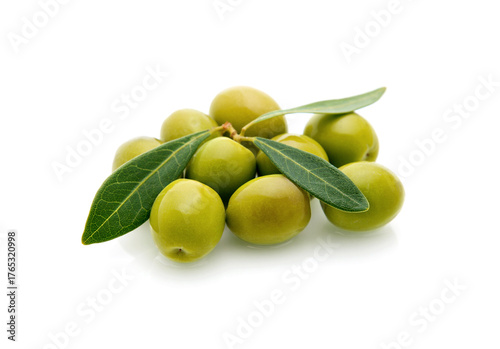 Wallpaper Mural green olives with green leaves isolated on white background. Torontodigital.ca