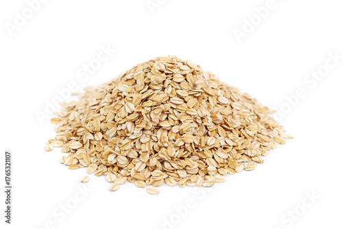 Pile of rolled oats isolated on white