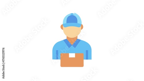 Delivery person icon with box in flat style graphic