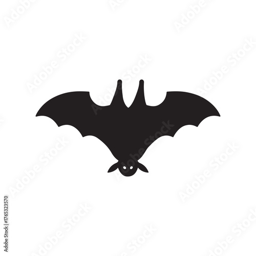 simple black silhouette of a hanging bat with spread wings vector illustration.