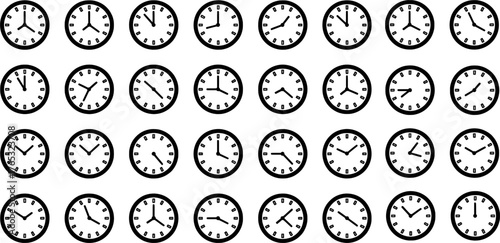 Minimal Clock Icon Set in Outline Style Representing Time, Schedule, and Punctuality Concept - Analog Clock Icon set.