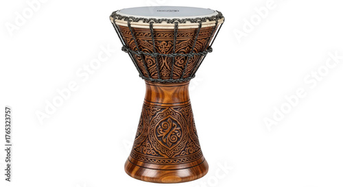 Fotografie African djembe drum with intricate carvings isolated on transparent background