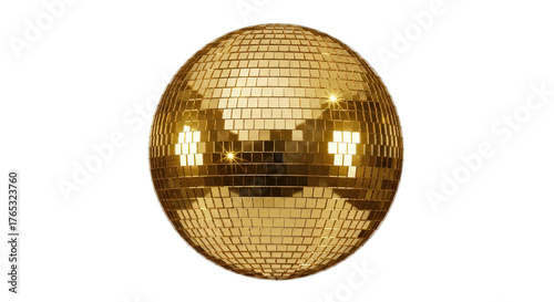 Golden oval disco ball isolated on transparent background