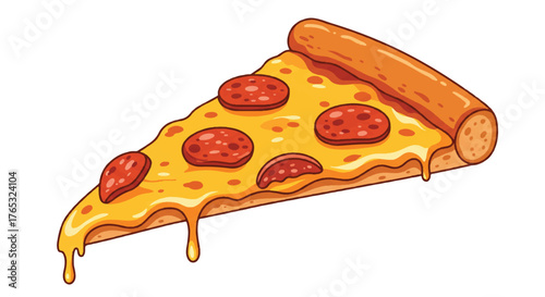 A slice of pepperoni pizza with melted cheese on a white background